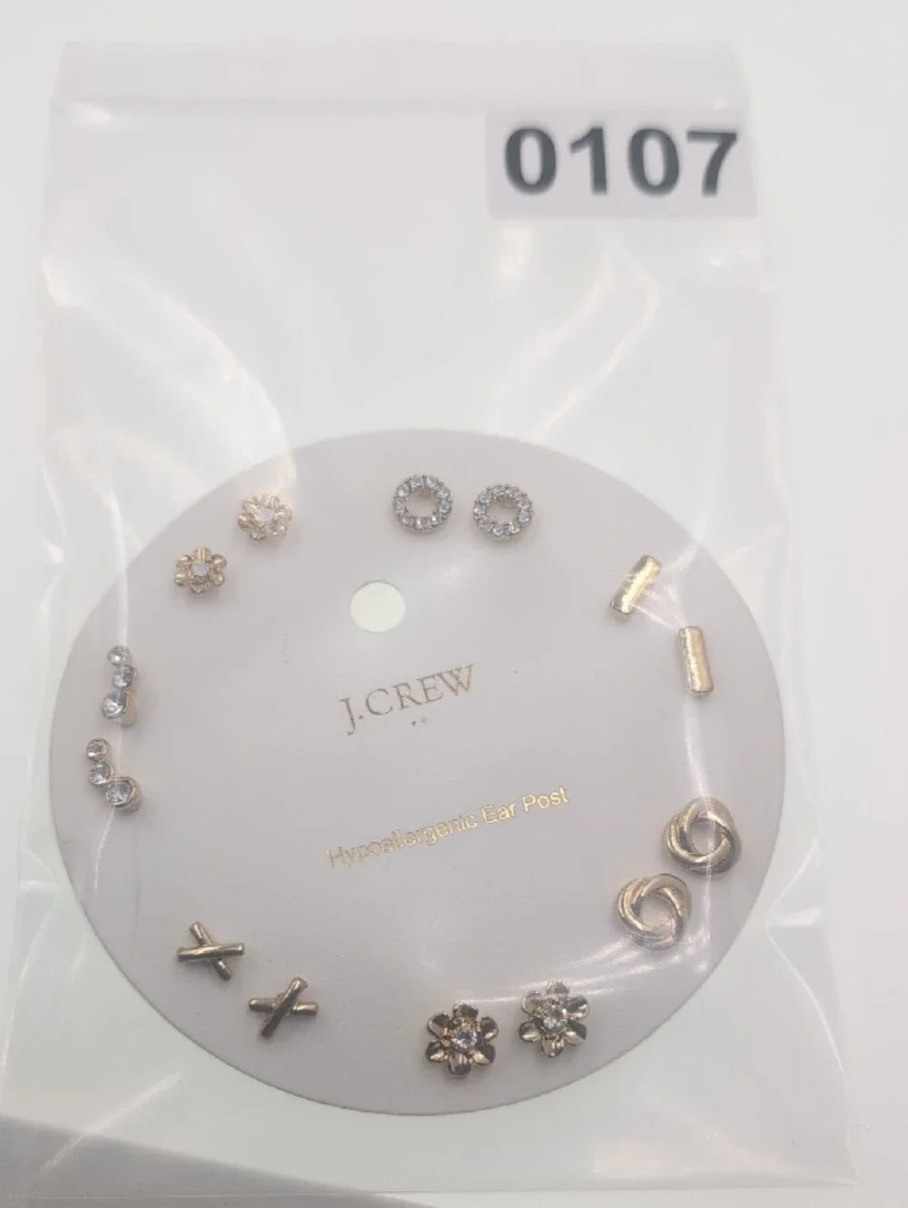 J. Crew Gold-Tone Mixed Stud Earring Set with Crystal Accents 0107